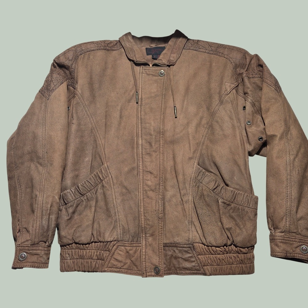Vintage Cayenne Brown Leather Bomber Jacket Westernwear Mens Size 8 Small
